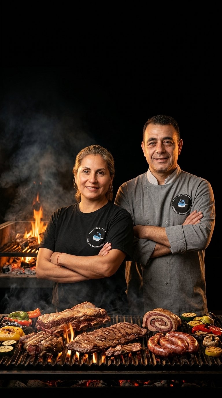 Chef y su esposa junto a la parrilla
